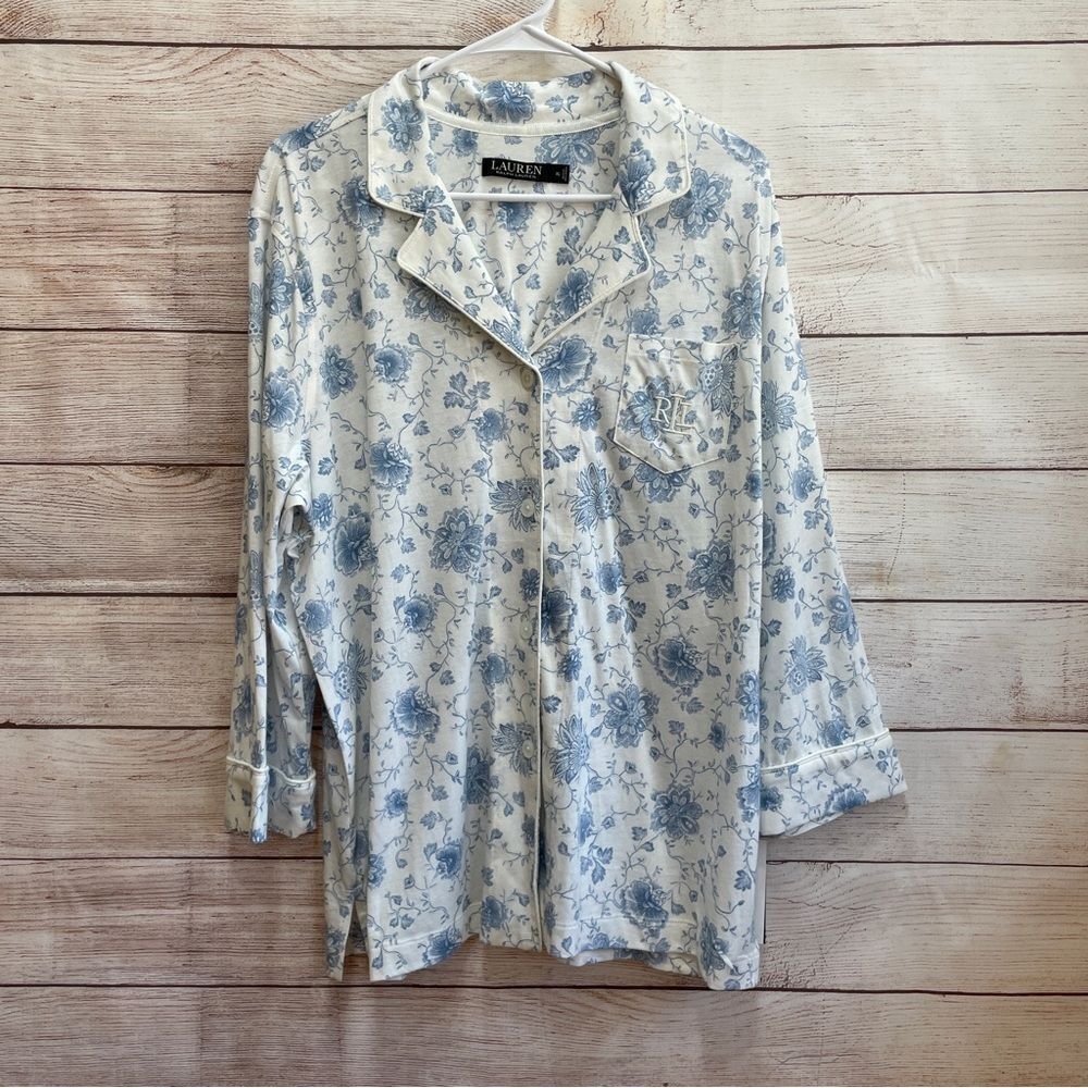 NEW WITH TAGS LAUREN RALPH LAUREN BLUE FLORAL PAJAMA TOP